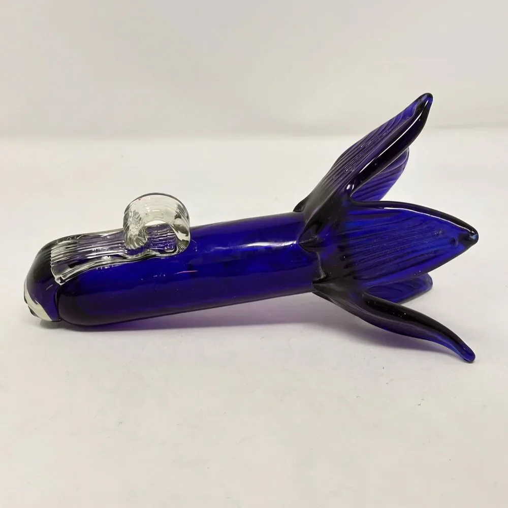Vintage Cobalt Blue Glass Hanging Wall Pocket Bud Vase Jack in Pulpit Flared Rim